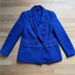 Ann Taylor Women's Blue Double-Breasted Blazer - Size 8 Petite